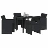 Set de salle à manger de jardin 5 pièces avec coussins en poly rotin noir 