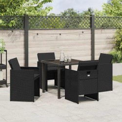 Set de salle à manger de jardin 5 pièces avec coussins en poly rotin noir 