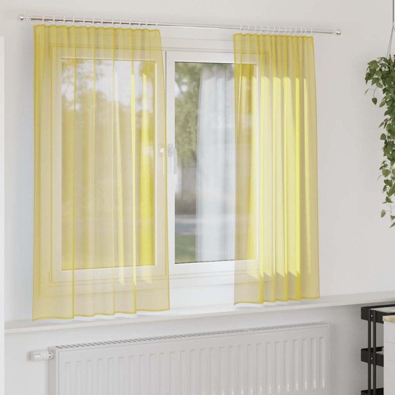 Rideaux en voile avec passe-tringles 2 pcs jaune 