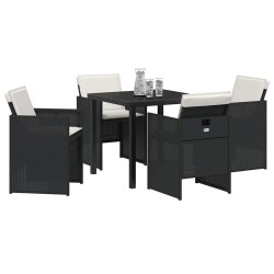 Set de jardin 5 pièces avec des coussins en rattan synthétique noir 