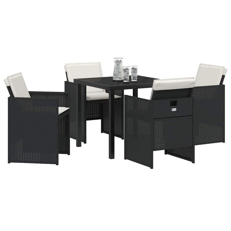 Set de jardin 5 pièces avec des coussins en rattan synthétique noir 