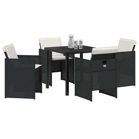 Set de jardin 5 pièces avec des coussins en rattan synthétique noir 