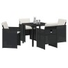 Set de jardin 5 pièces avec des coussins en rattan synthétique noir 