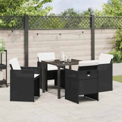 Set de jardin 5 pièces avec des coussins en rattan synthétique noir 