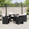 Set de jardin 5 pièces avec des coussins en rattan synthétique noir 