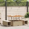 Ensemble de salle à manger de jardin 3 pièces avec coussins beige poly rattan et acacia 