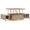 Ensemble de salle à manger de jardin 3 pièces avec coussins beige poly rattan et acacia 