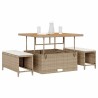 Ensemble de salle à manger de jardin 3 pièces avec coussins beige poly rattan et acacia 
