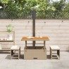 Ensemble de salle à manger de jardin 3 pièces avec coussins beige poly rattan et acacia 