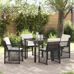 Ensemble salle à manger jardin 5 pièces avec coussins poly rotin noir 