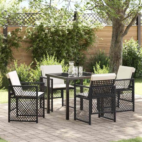 Ensemble salle à manger jardin 5 pièces avec coussins poly rotin noir 
