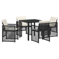 Ensemble salle à manger jardin 5 pièces avec coussins poly rotin noir 