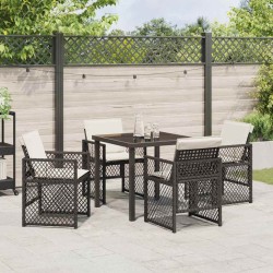 Ensemble salle à manger jardin 5 pièces avec coussins poly rotin noir 