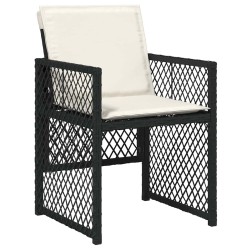 Ensemble salle à manger jardin 5 pièces avec coussins poly rotin noir 
