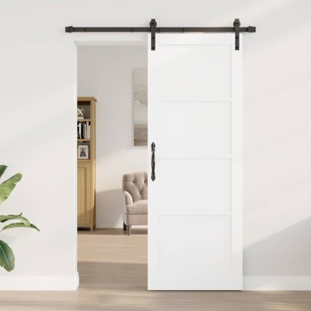 Porte coulissante avec quincaillerie blanche 78x211 cm en bois massif de pin 