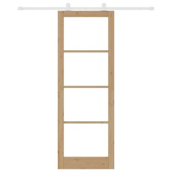 Porte coulissante avec kit de quincaillerie 'ORKDAL'en bois massif et verre 