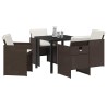 Ensemble de jardin 5 pièces avec coussins en poly rotin marron 