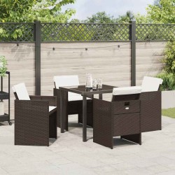 Ensemble de jardin 5 pièces avec coussins en poly rotin marron 