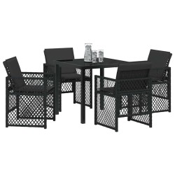 Ensemble de salle à manger de jardin de 5 pièces avec coussins noir en poly rattan 