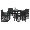 Ensemble de salle à manger de jardin de 5 pièces avec coussins noir en poly rattan 