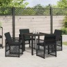 Ensemble de salle à manger de jardin de 5 pièces avec coussins noir en poly rattan 