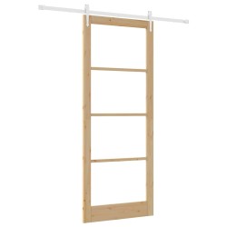 Porte Coulissante avec Kit Matériel 93x232 cm Bois Massif Pin 