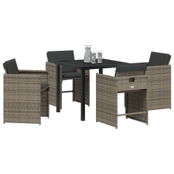 Ensemble de salle à manger de jardin 5 pièces avec coussins en rattan poly gris 