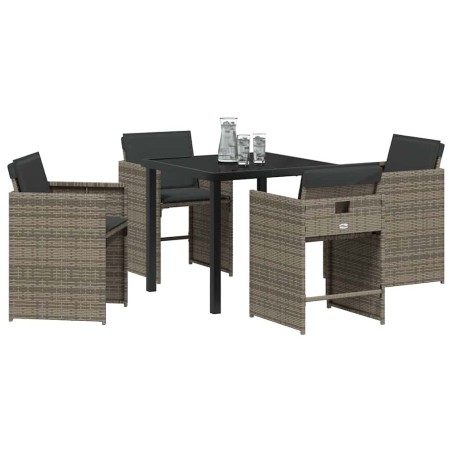 Ensemble de salle à manger de jardin 5 pièces avec coussins en rattan poly gris 
