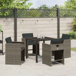 Ensemble de salle à manger de jardin 5 pièces avec coussins en rattan poly gris 