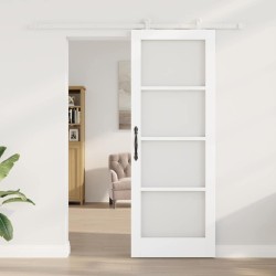 Porte coulissante avec set de quincaillerie 'ORKDAL'en bois massif et verre blanc 
