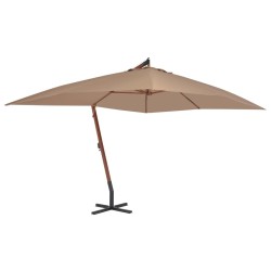 Parasol de jardin en porte-à-faux avec mât en bois taupe 