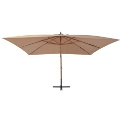 Parasol de jardin en porte-à-faux avec mât en bois taupe 