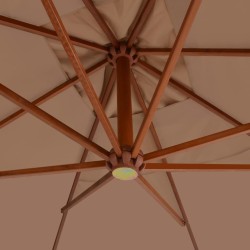Parasol de jardin en porte-à-faux avec mât en bois taupe 