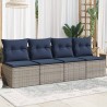 Canapé de jardin avec coussins 4 places en poly rotin gris 