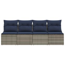 Canapé de jardin avec coussins 4 places en poly rotin gris 