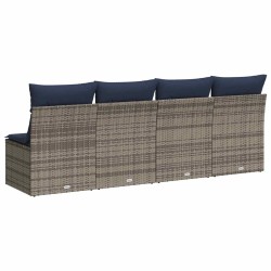 Canapé de jardin avec coussins 4 places en poly rotin gris 