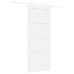 Porte Coulissante avec Ensemble de Quincaillerie Blanche 83x202 cm Bois de Pin Massif 