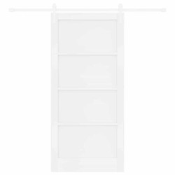 Porte Coulissante avec Set de Quincaillerie Blanche 93x202 cm Bois Massif Pin 