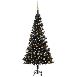 Arbre de Noël artificiel pré-éclairé et boules noir 150 cm PVC 