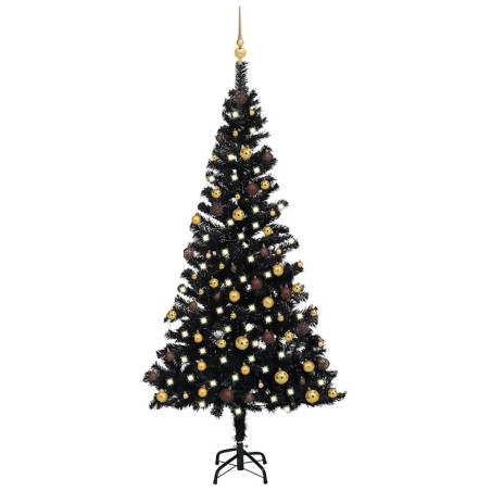 Arbre de Noël artificiel pré-éclairé et boules noir 150 cm PVC 