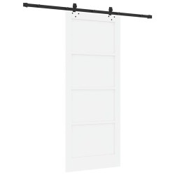 Porte coulissante avec ensemble de quincaillerie blanche 86x211 cm en bois massif de pin 
