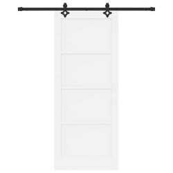 Porte Coulissante avec Ensemble de Quincaillerie Blanche 86x211 cm Bois Massif Pin 