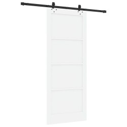 Porte Coulissante avec Ensemble de Quincaillerie Blanche 86x211 cm Bois Massif Pin 