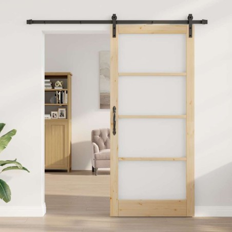 Porte Coulissante avec Quincaillerie 'ORKDAL'en Bois Massif & Verre 