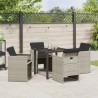 Set de salle à manger de jardin 5 pièces avec des coussins gris clair en poly rotin 