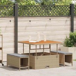 Set de Salle à Manger de Jardin 3 Pièces avec Coussins Beige en Rattan Poly et Acacia 