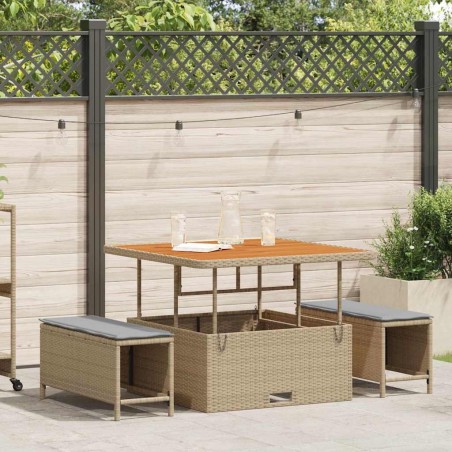 Set de Salle à Manger de Jardin 3 Pièces avec Coussins Beige en Rattan Poly et Acacia 