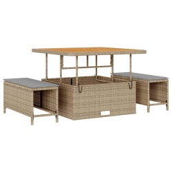 Set de Salle à Manger de Jardin 3 Pièces avec Coussins Beige en Rattan Poly et Acacia 