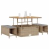 Set de Salle à Manger de Jardin 3 Pièces avec Coussins Beige en Rattan Poly et Acacia 