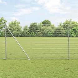 Clôture en fil soudé avec 13 poteaux à pointe 1,6x25 m en acier galvanisé 